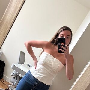 White Denim Strapless Top